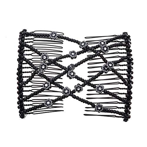 LOVEF 2Pcs Magic Hair Comb Clip for Women Girls Beaded Flower Barrette Hairpin Elastic Double Hair Combs Clips Hair Acce