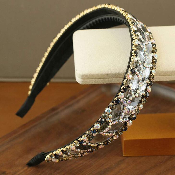 Numblartd Handmade Luxury Irregular Sparkle Crystal Rhinestone Wideedge Headband Hair Hoop Band Fashion HairBand Headwea