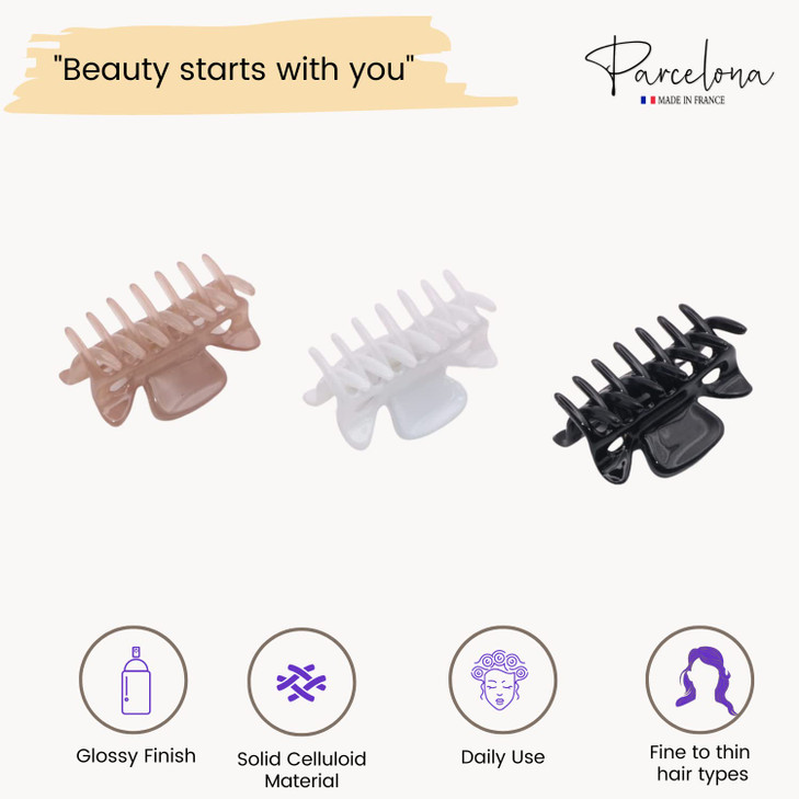 Parcelona French Classic Very Small 1 12 Claw Clips with Tight Spring Set of 3 Girls Hair Jaw Claw Clips Durable Styling
