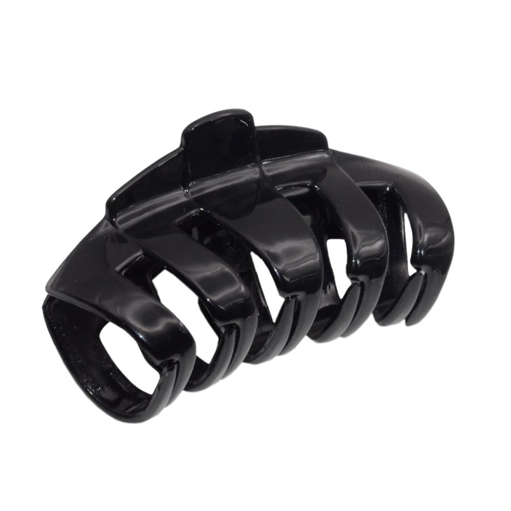Parcelona French Tubular Black 3 Celluloid Covered Spring No Slip Grip French Jaw Hair Claw Clip for Women Durable Styli