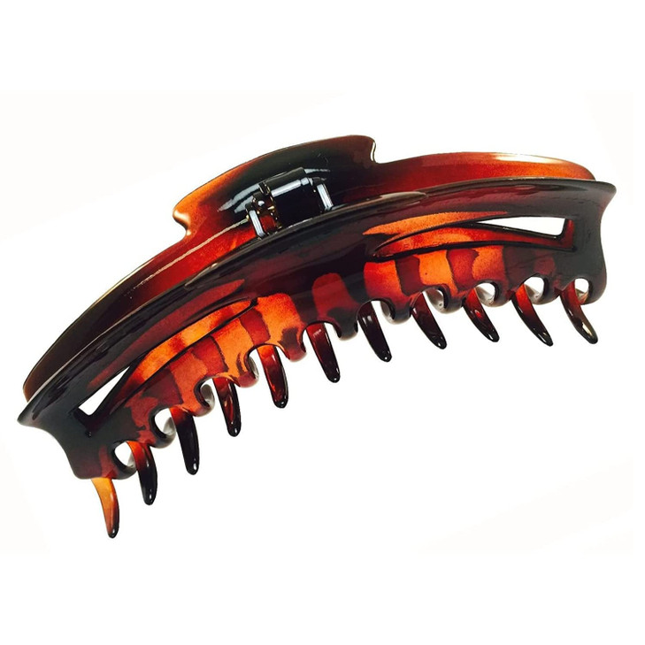 Parcelona French Bend Narrow Large Jumbo 6 Tortoise Shell Cellulose No Slip Grip Covered Spring Jaw Hair Claw Clip Clamp