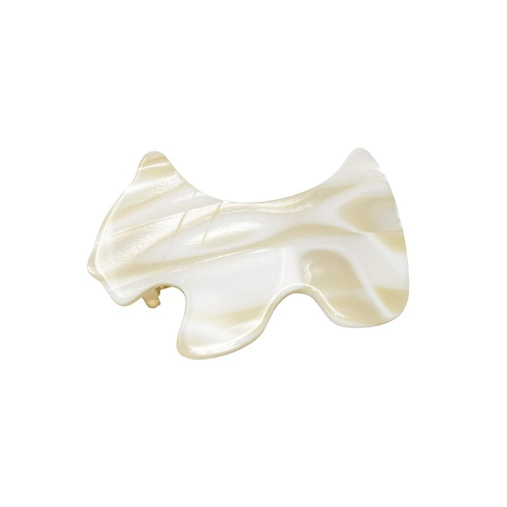 French Amie Scottish Dog Puppy Ivory White Cream Small 2 Celluloid Handmade Automatic Hair Clip Barrette for Women and G
