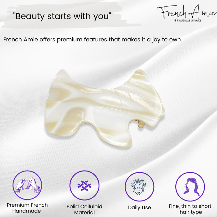 French Amie Scottish Dog Puppy Ivory White Cream Small 2 Celluloid Handmade Automatic Hair Clip Barrette for Women and G