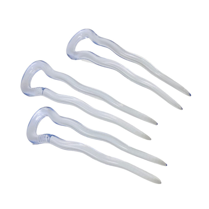 Parcelona French Mystic Crystal Clear Transparent 3 Inch Wavy Set of 3 Celluloid U Shaped Hair Pins for Hair Bun Style f