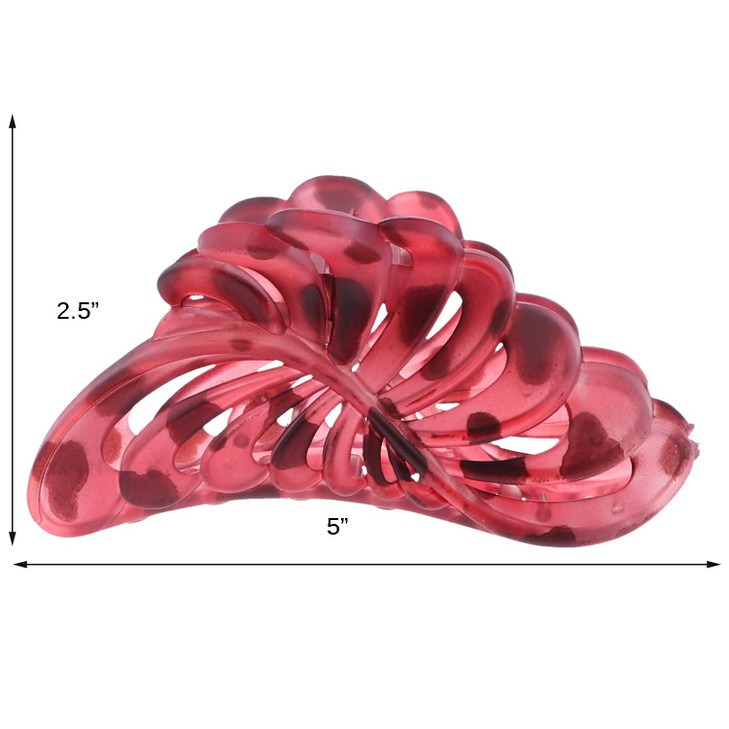Womens 5 inch Large Jaw Clip Hair Claw with Tortoise leaf design Red Tortoise