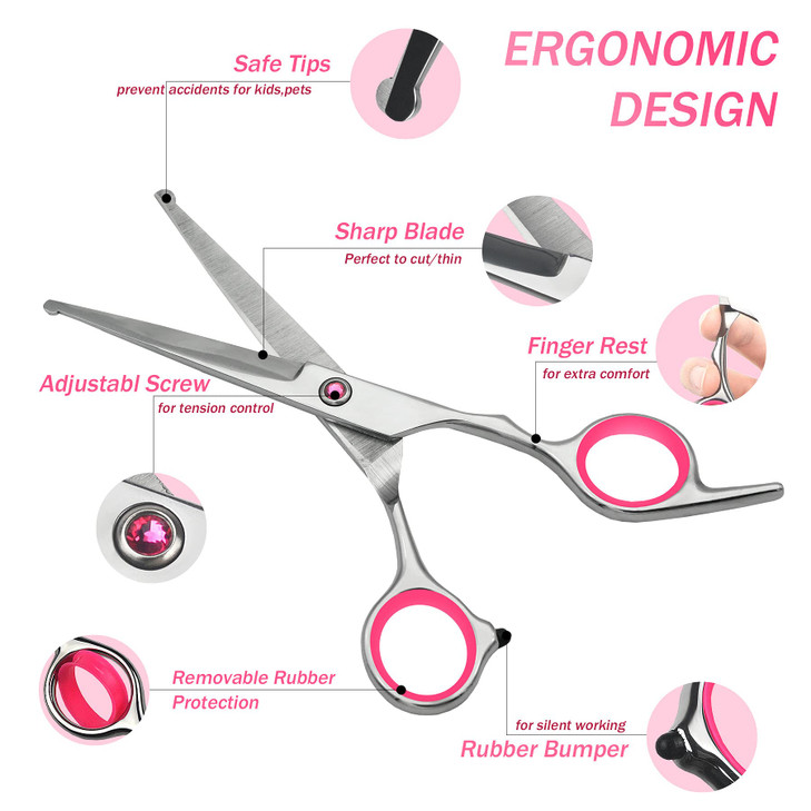 LIGICKY Baby Hair Cutting Scissors Set Professional Safety Round Tip Stainless Steel Hair thinning Shears Bang Hair Scis
