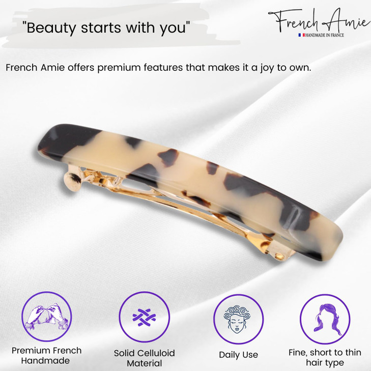 French Amie Small 2 14 inch Celluloid Handmade Hair Barrette No Slip Grip Durable Styling Women Hair Accessories Hair Cl