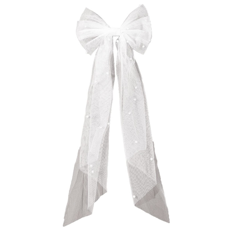 aoozleny Bridal Hair Bow Veil Hair ClipVeil Hairpins with Pearl Mesh Bow Hair Clips White