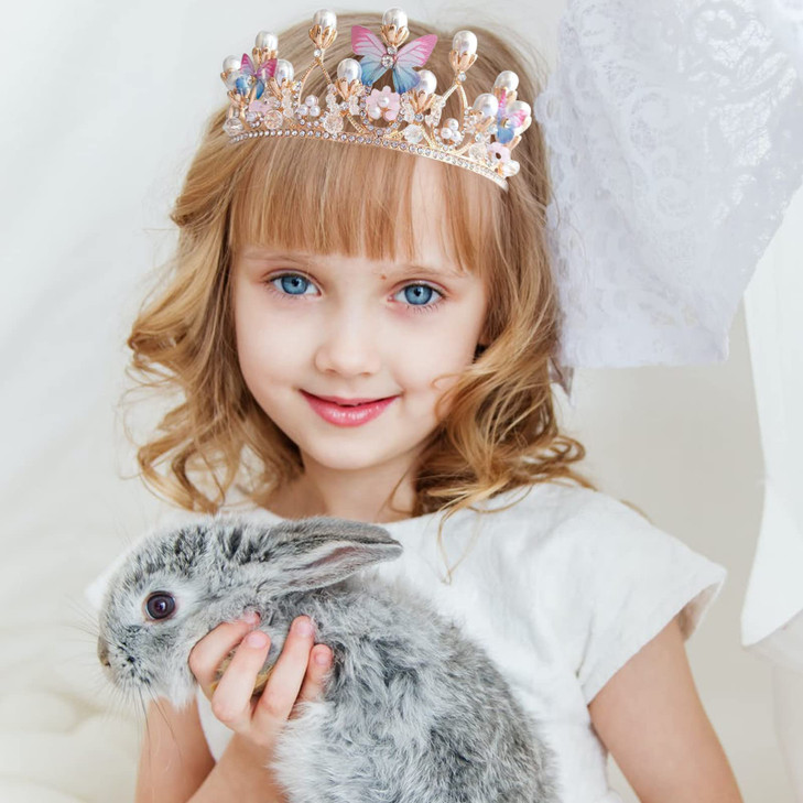 Butterfly Princess Crown Bridal Accessories Performance Disc Hair Model Gold Pearl Headband Rhinestone Hairpiece Birthda