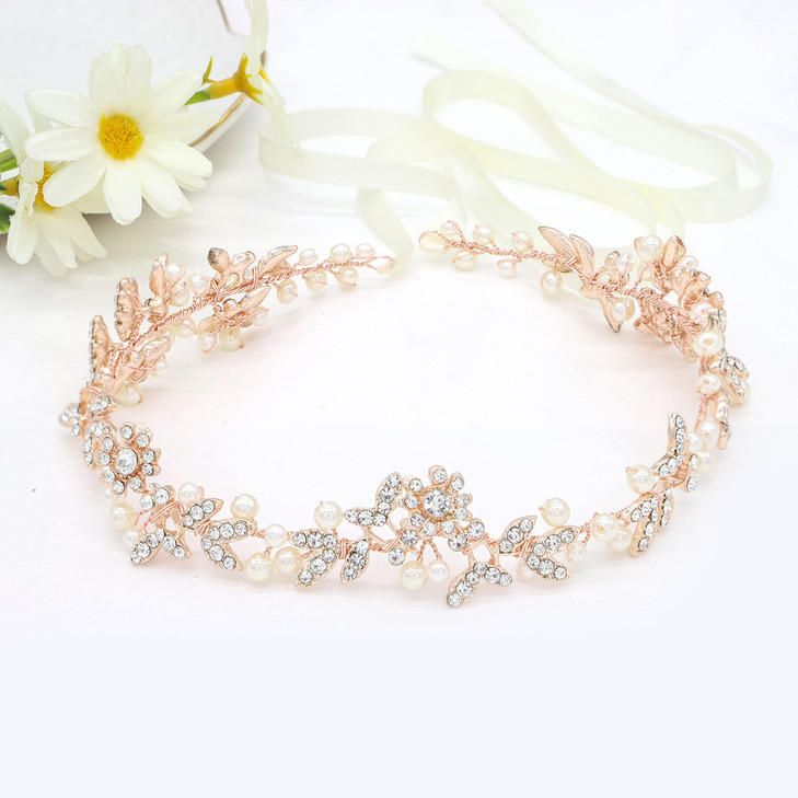 Ammei Headpiece Bridal Headbands Crystal Pearl Hair Vines Bohemian Style Wedding Headpieces For Bride Wedding Hair Acces