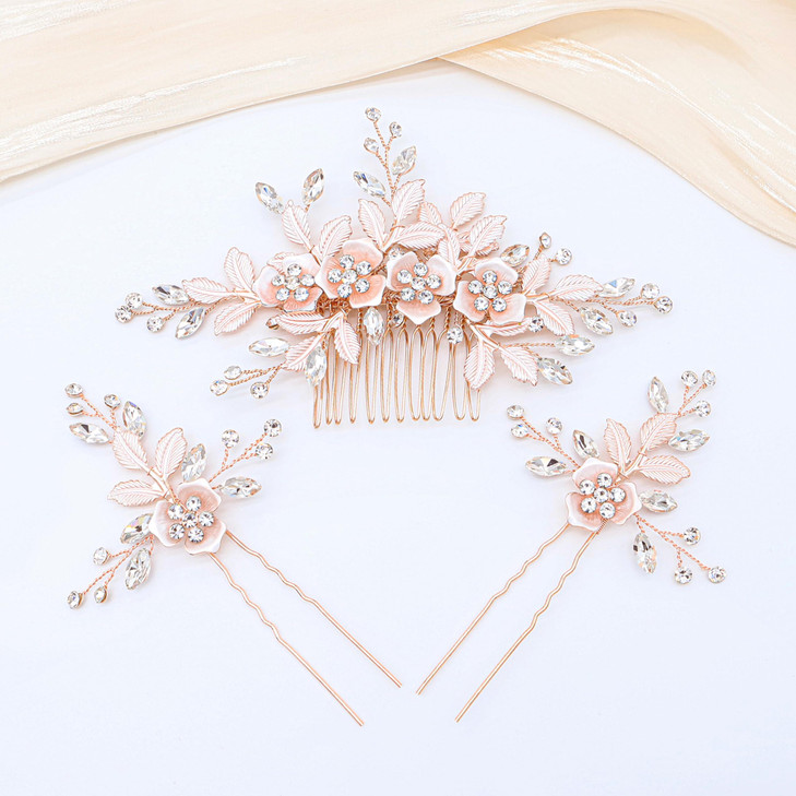 Oriamour Wedding Side Combs Handmade Bridal Hair Pins Set Rhinestone Bridal Comb Flower Clip Head Pieces for Women Set o