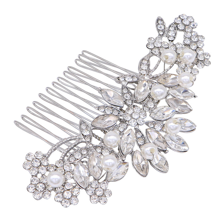 Ammei Headpiece Silver Wedding Hair Comb With Pearls and Crystals Wedding Hair Accessories Bridal Headpiece Or For Parti