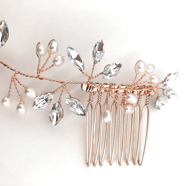 Ammei Headpiece Crystal Bridal Headpiece Wedding Headband With Genuine Freshwater Pearls And Combs Hair Accessories For
