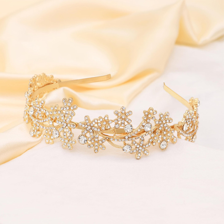 Ammei Headpiece Wedding Headband Crystal Bridal Headdress Flower Design Headpiece For Women Gold