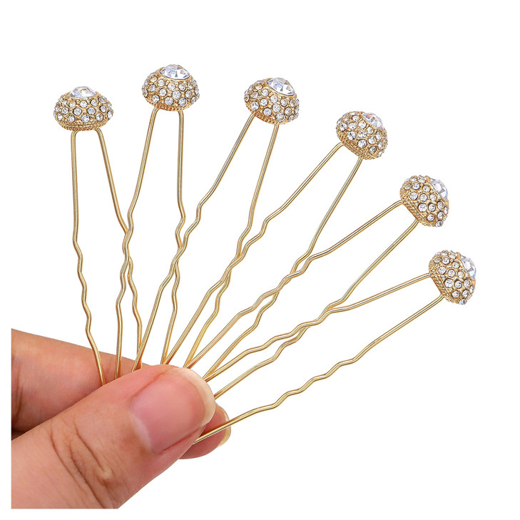 Ammei Headpiece Bridal Hair Pins Set Of 6 Bobby Pins Style With Sparkly Rhinestone For Wedding Parties Gold