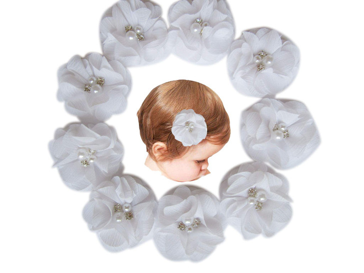 Baby Girls Chiffon Flower Hair Clips with Rhinestones and PearlYYCRAFT 10 pcs Party Wedding 2 Hair Accessory for Kids To