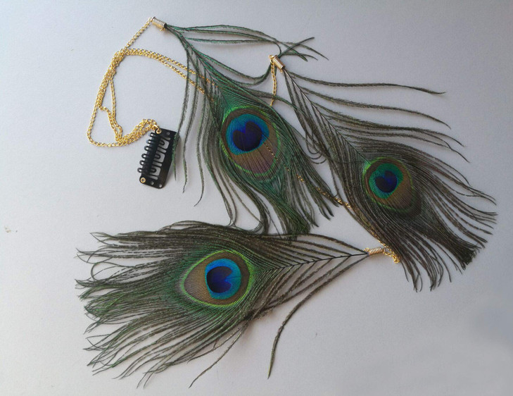 3PCS Handmade Peacock Feather Hippie Hair Extension Headdress Headband Bohemia Feather Hair Clips Comb Hairpin Headdress