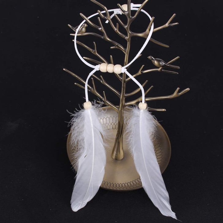 Set of 2 Women Lady Bohemian White Peacock Feather Headband Headdress and Armband Hippie Headpiece Headwear Handmade Tri