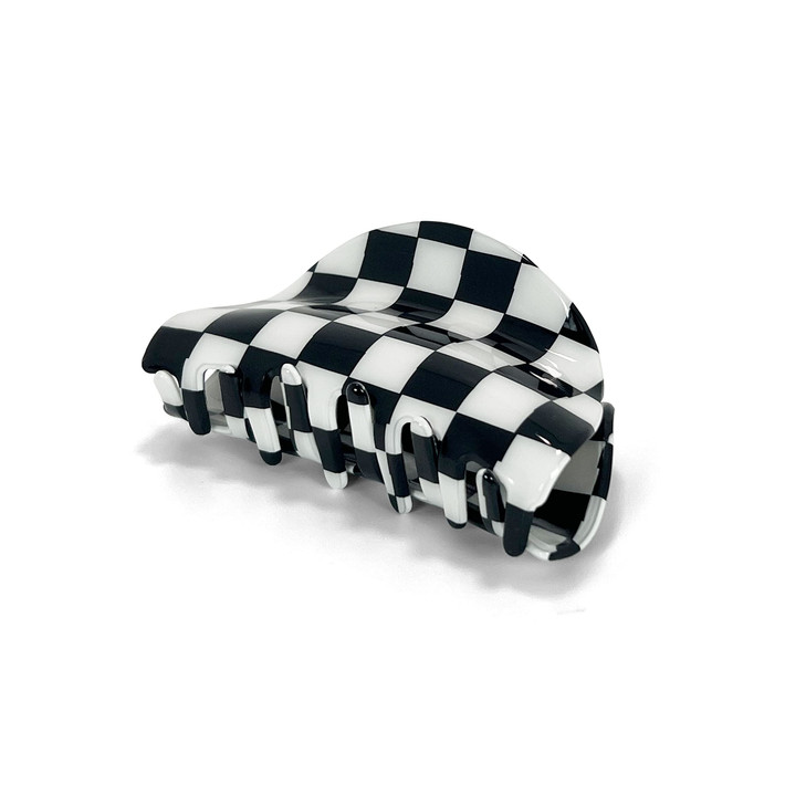 Two Oh One Checkered Hair Clip Claw Acrylic Strong Hold Womens Accessory for all Hair Type Black