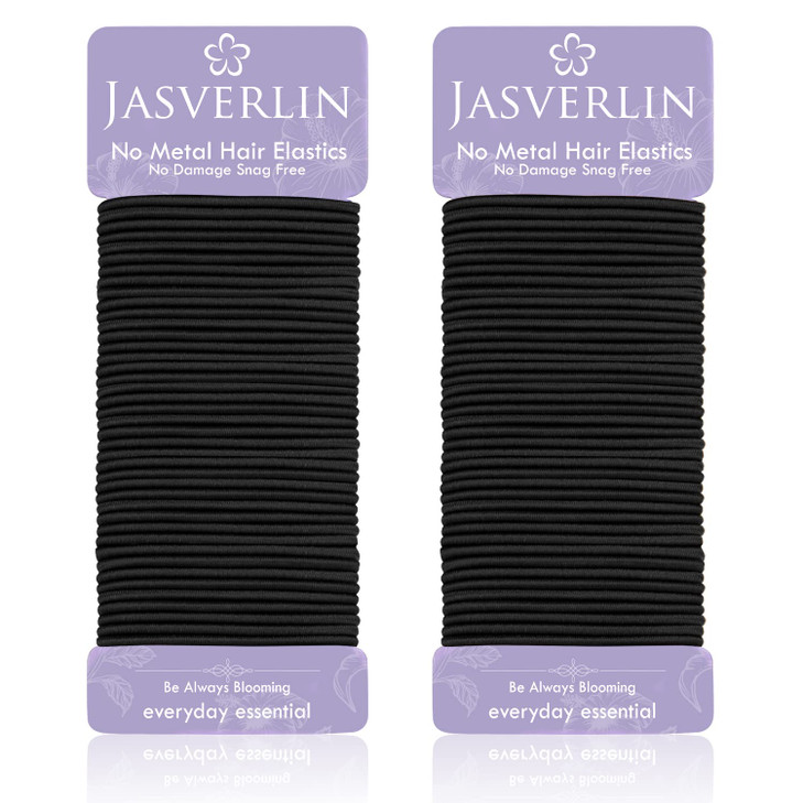 JASVERLIN Small Hair Elastics Black Hair Ties Ponytail Holder Fine Thin Medium Hair No Pull Long Lasting Braid Hair Styl