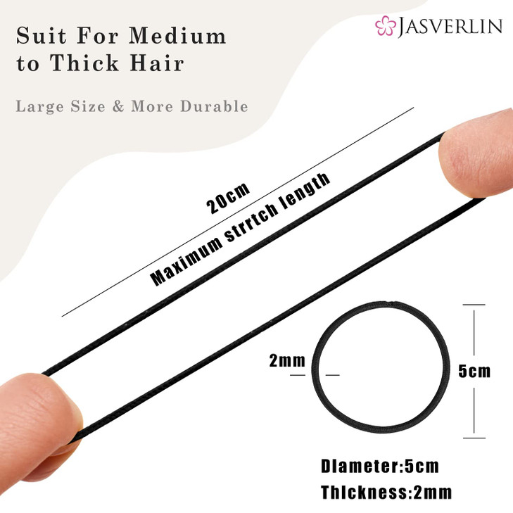 JASVERLIN Small Hair Elastics Black Hair Ties Ponytail Holder Fine Thin Medium Hair No Pull Long Lasting Braid Hair Styl