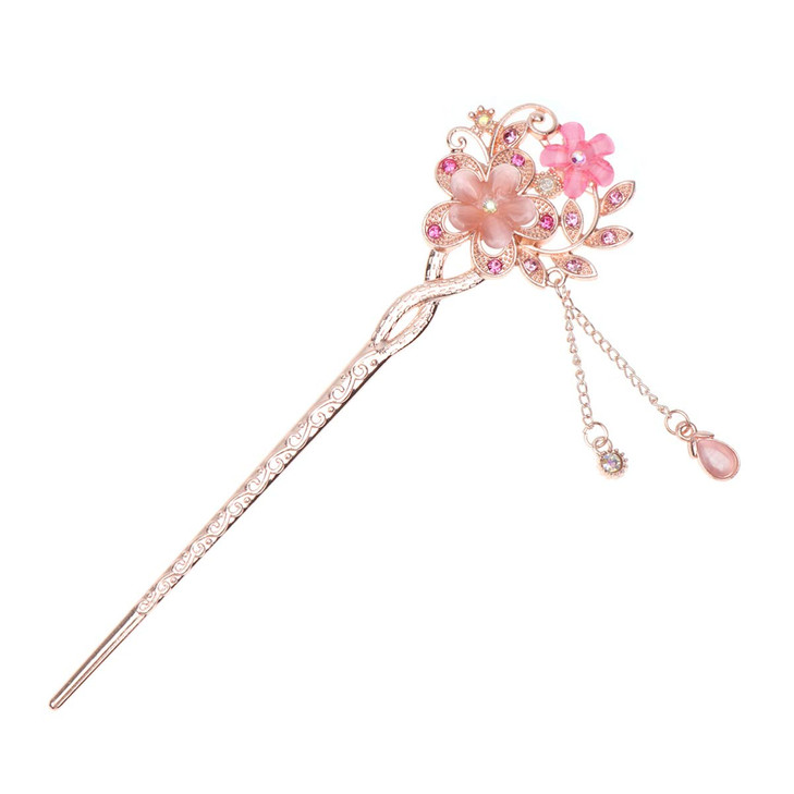 Lurrose Rhinestone Pearl Flower Hair Stick Chinese Hair Chopsticks Vintage Retro Tassel Hair Pin Hair Styling Hair Makin
