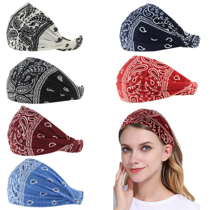 Carede Paisley Bandana Headband for Women with Elastic Yoga Headband Outdoor Hairband Adjustable Turban HeadwrapPack of