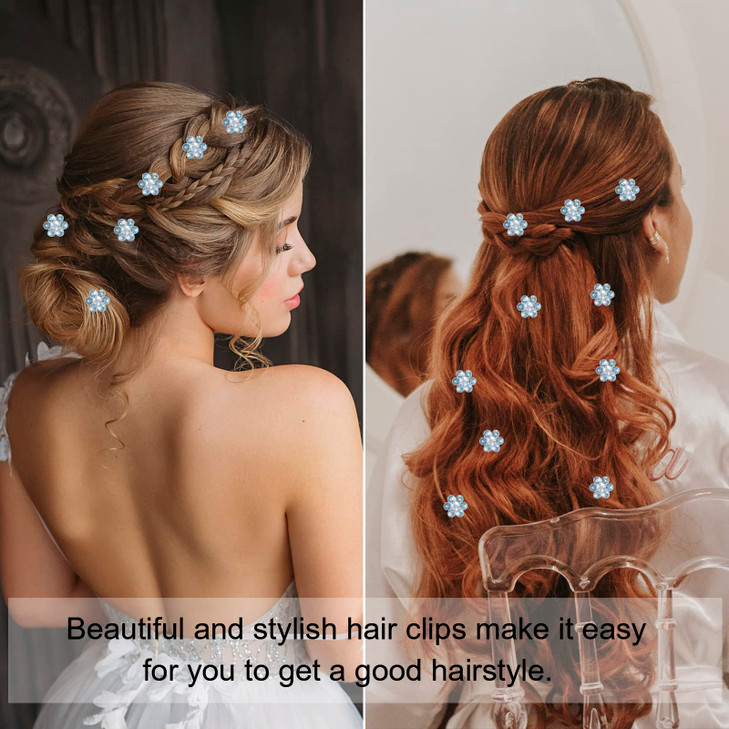 YISSION 20Pcs Mini Rhinestone Flower Hair Clips Cute Blue Hair Pins Small Decorative Hair Clips Wedding Hair Barrettes B