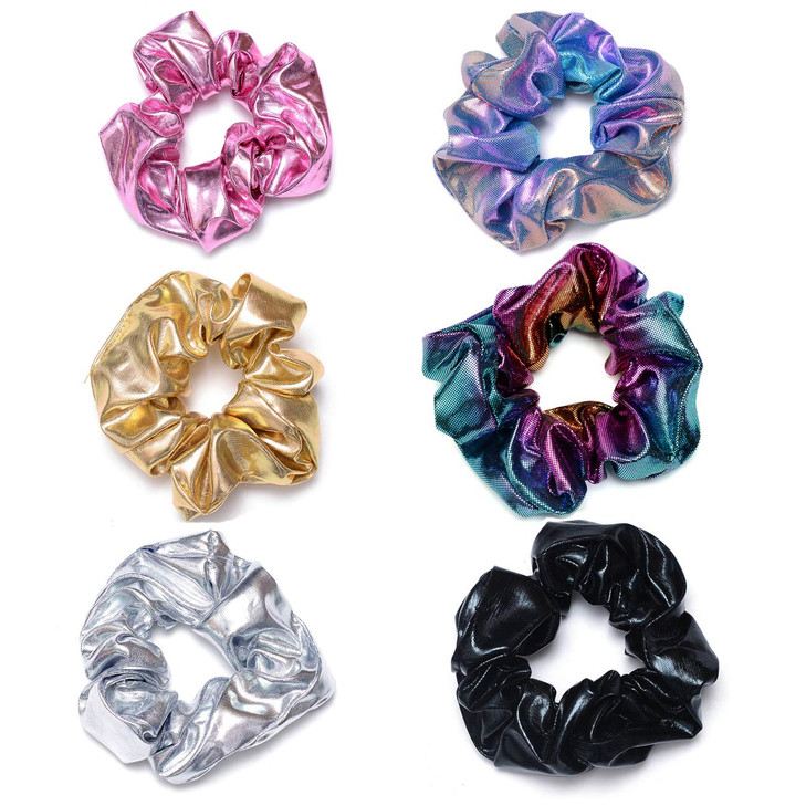 ACCGLORY Shiny Scrunchies Metallic Tone Hair Bands Elastic Hair Ties Set Glitter Ponytail Holder Soft Scrunchy for Women