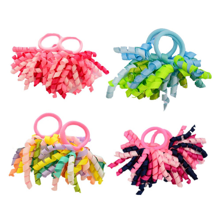 Pack of 18 Mix Color Boutique Girls Curly Korker Bow Hair Ties