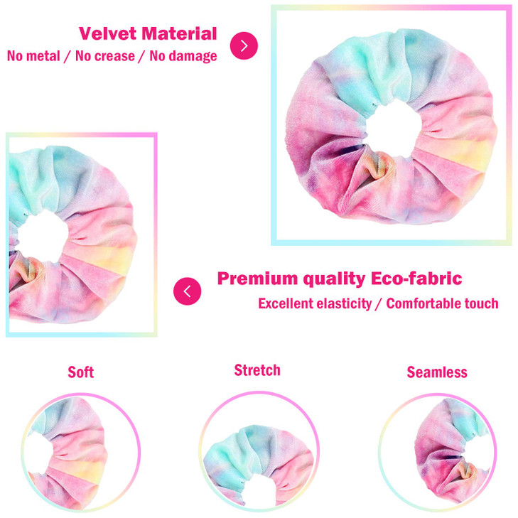 IVARYSS Scrunchies for Girls 12 Pcs Tie Dye Velvet Scrunchies for Hair Soft Rainbow Ponytail Holder Cute Candy Colors El