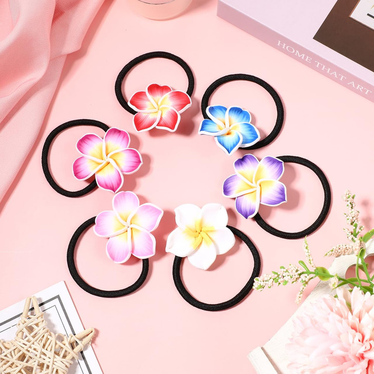 Beaupretty 12 Pieces Plumeria Hair Ties Plumeria Hair Ropes Hawaiian Flower Hair Ties Elastic Hair Bands for Women and G