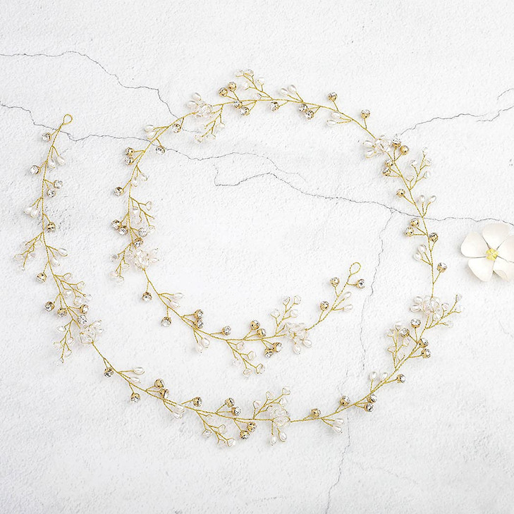 Yean Wedding Hair Vine Long Bridal Headband Hair Accessories for Bride and Bridesmaid 100cm 393inches Gold
