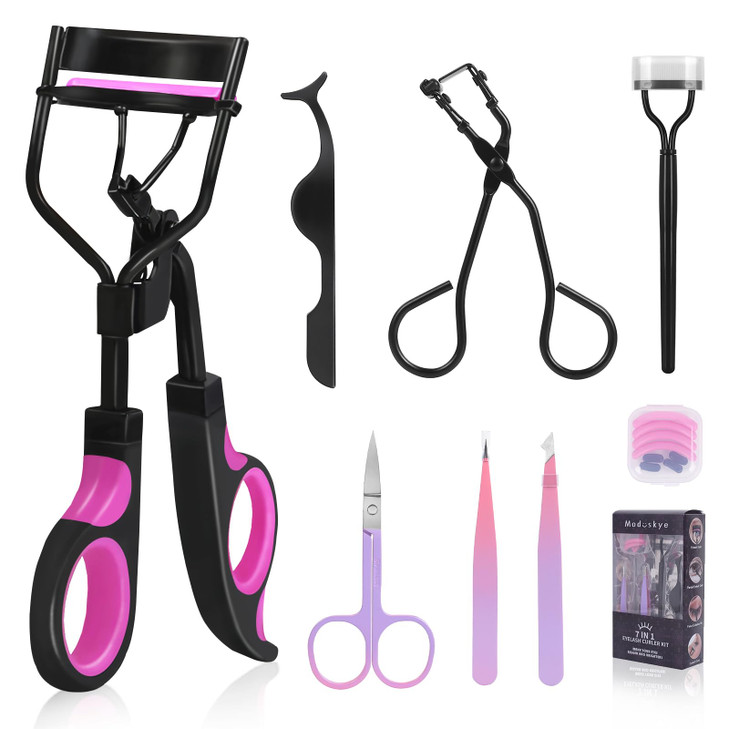 Eyelash Curlers, MODUSKEY 7 in 1 Lashes Curler Eyebrow Makeup Tools for Women Comprise with Curler Silicone Pads, Eyes Tweezers, Eyelash Comb, Eyebro online at globaldelivered