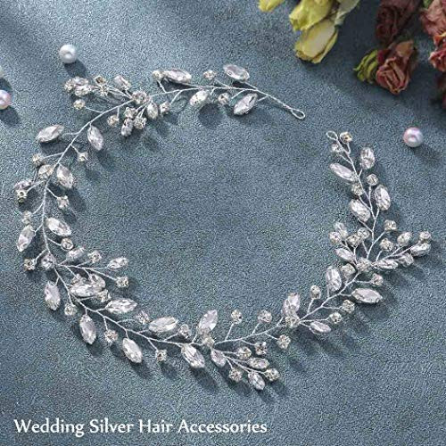 Unicra Bride Wedding Rhinestone Hair Vine Bridal Silver Hair Piece Crystal Headband Hair Accessories for Women and Girls