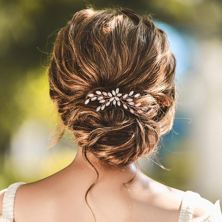 Unicra Bride Wedding Crystal Hair Pins Bridal Hair Pieces Wedding Hair Accessories for Women and Girls Pack of 1 Rose Go