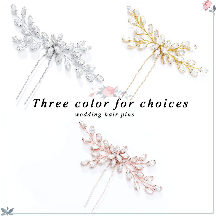 Unicra Bride Wedding Crystal Hair Pins Bridal Hair Pieces Wedding Hair Accessories for Women and Girls Pack of 1 Rose Go