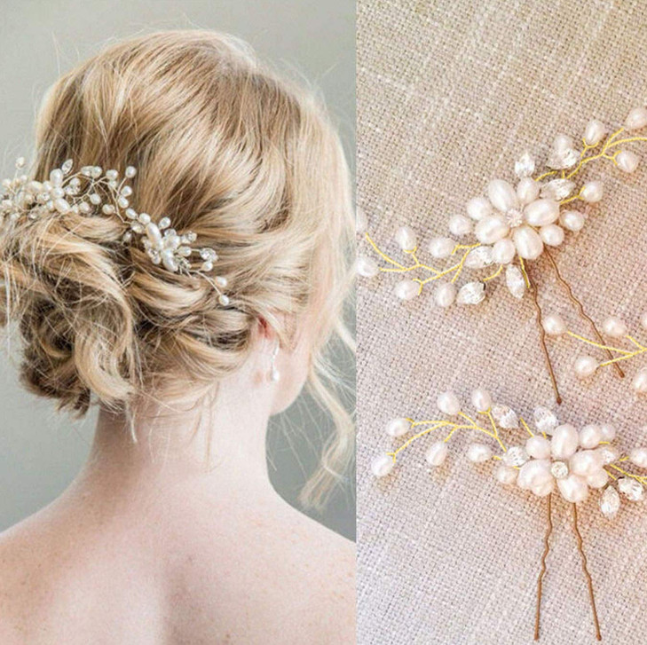Shegirl Bridal Wedding Hairpin Delicate Pearl Rhinestone Hair Jewelry Manual Gold Headpiece Wedding Accessories for Brid