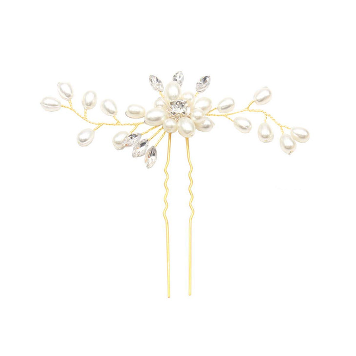 Shegirl Bridal Wedding Hairpin Delicate Pearl Rhinestone Hair Jewelry Manual Gold Headpiece Wedding Accessories for Brid