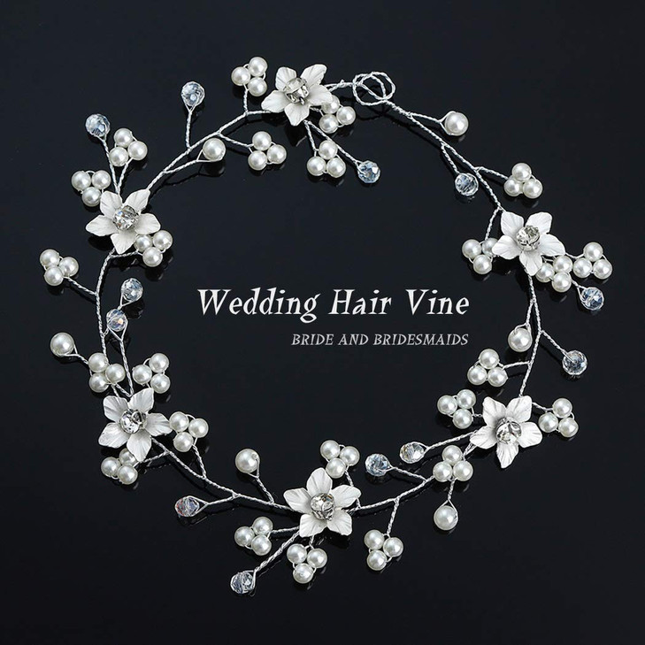 JAKAWIN Bride Wedding Hair Vine Flower Hair Piece Silver Bridal Headpiece Pear Hair Accessories for Women HV054