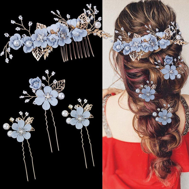 4 Pieces Bridal Flower Wedding Hair Comb Rhinestones Crystal Floral Hair Pins Hair Clips Wedding Hair Accessories Hair J