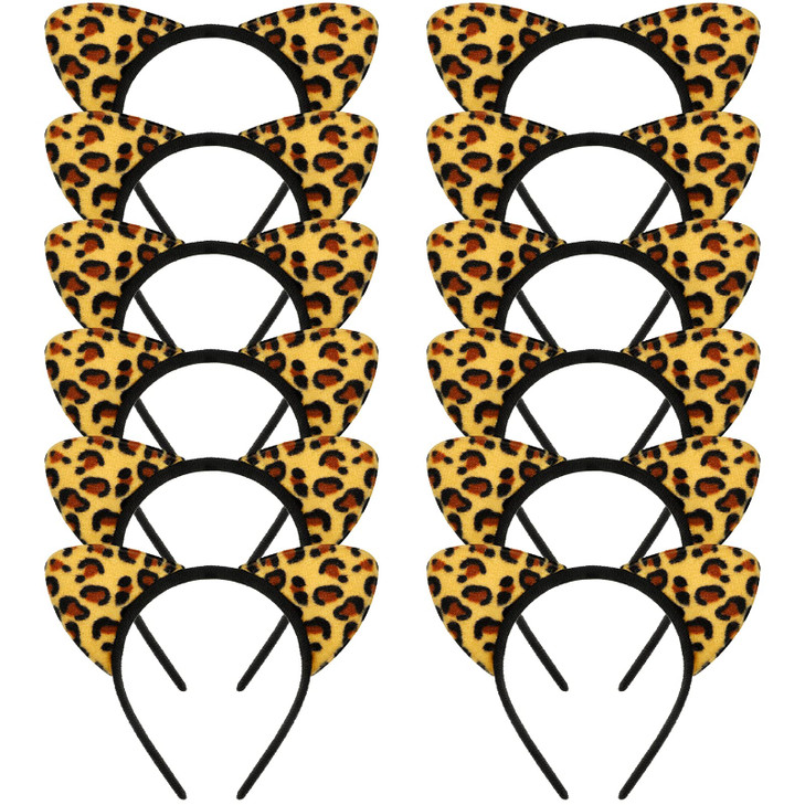 WILLBOND 12 Pieces Cheetah Ears Headband for Women Leopard Cat Ears Headband Holiday Party SuppliesClassic Leopard Serie