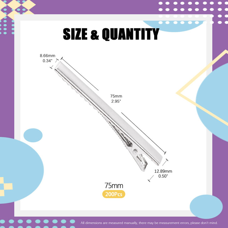 Swpeet 200Pcs 3inch 75cm Alligator Hair Clips Kit Perfect for Metal Duck Bill Hair Clips Flat Top Single Prong Hairpins