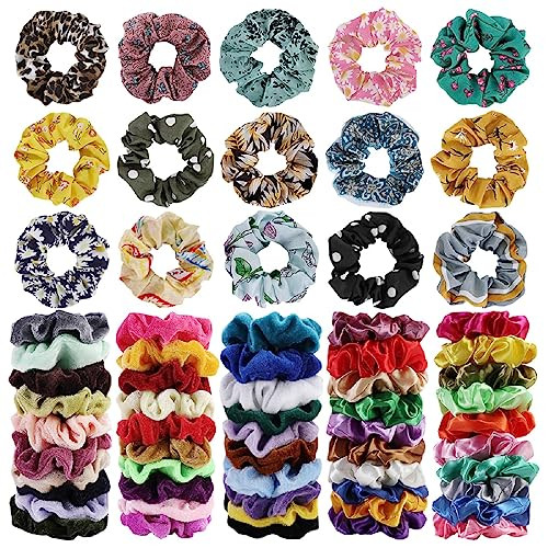 Cehomi 65 Pcs Velvet Hair Scrunchies Hair Bands for Women or GirlsElastic Soft Ponytail Holder Hair Ties for Birthday Pa