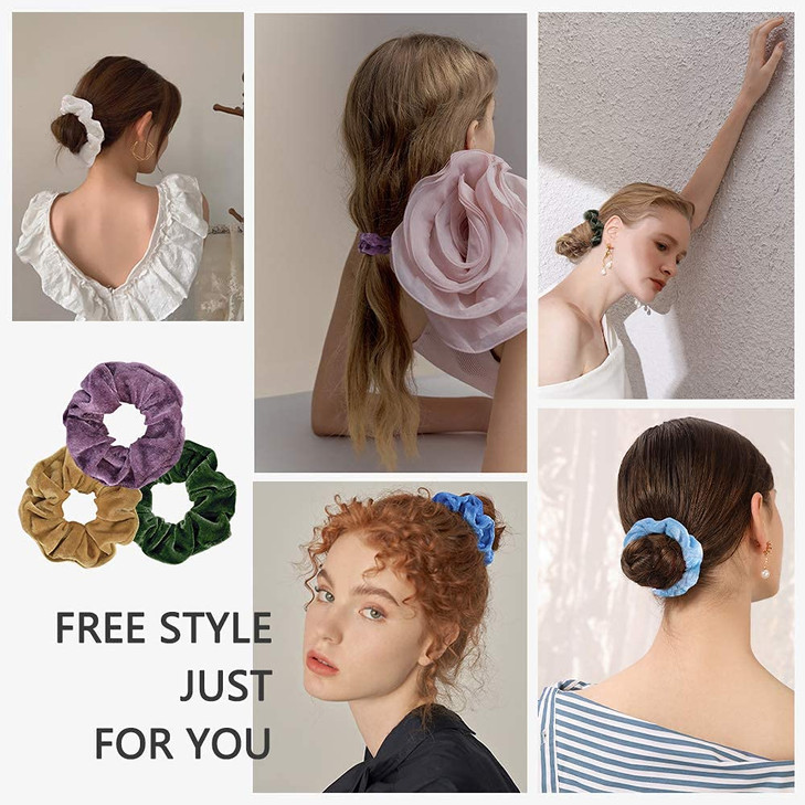 Cehomi 75 Pcs Velvet Hair Scrunchies Hair Bands for Women or GirlsElastic Soft Ponytail Holder Hair Ties for Birthday Pa