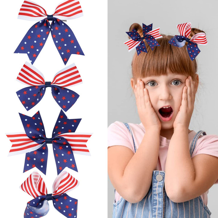 4th of July Hair Bows Clips Patriotic Hair Claws USA Flag Hairpins for Kids and Girls American Star Hair Accessories for