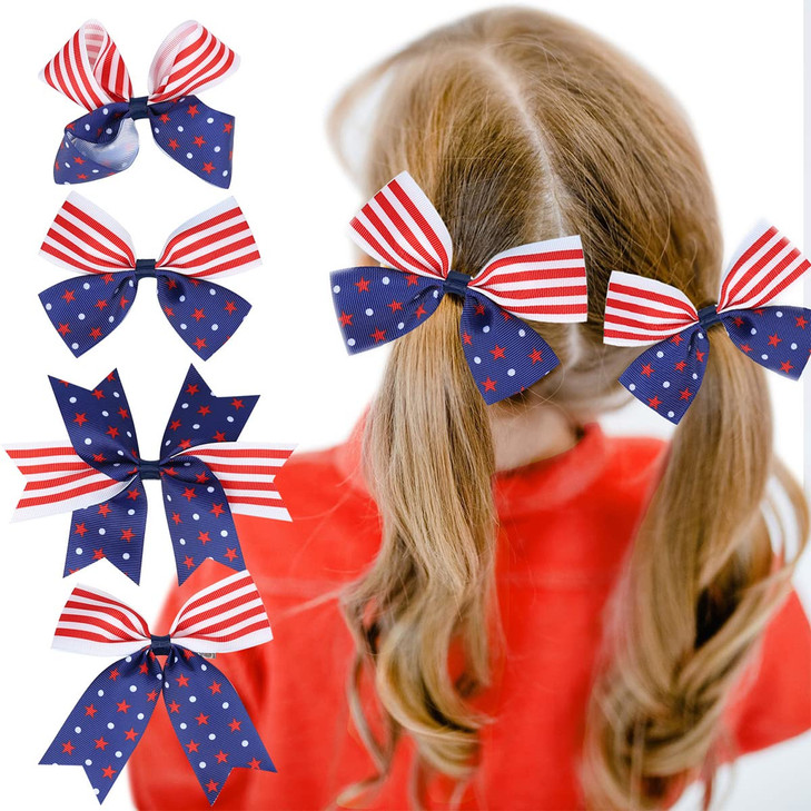 4th of July Hair Bows Clips Patriotic Hair Claws USA Flag Hairpins for Kids and Girls American Star Hair Accessories for