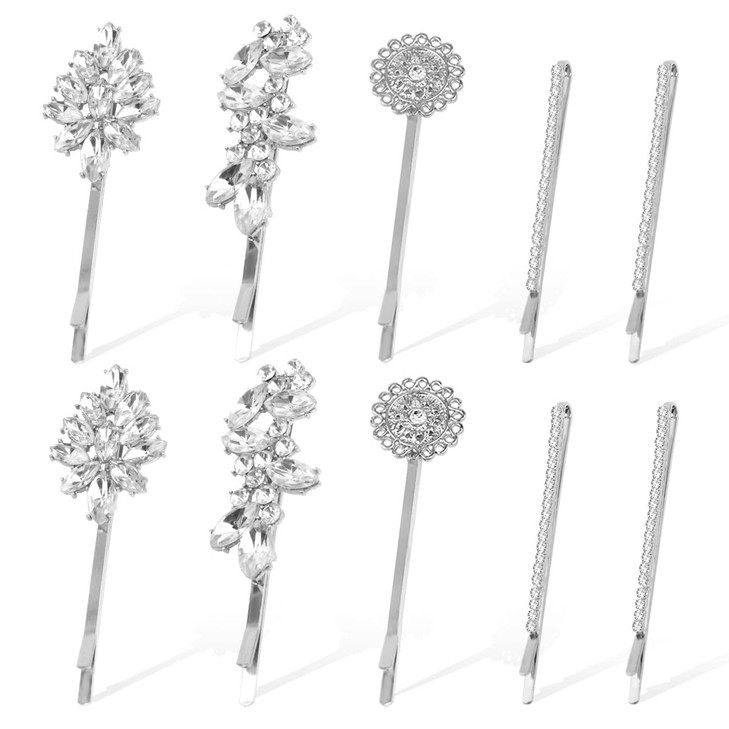 10 Pieces Rhinestone Hair Clips Crystal Bobby Hair Pins Decorative Rhinestone Hair Barrettes for Wedding Leaf Feather Su