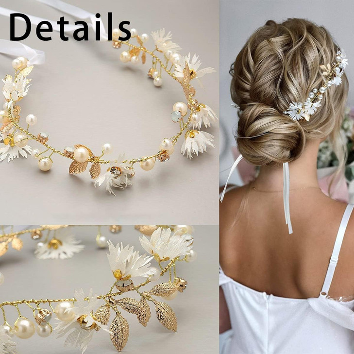 2 Pieces Wedding Flower Girl Headpiece Bridal Hair Vines Princess Hair Accessory Floral Girl Headband Rhinestone Pearl H