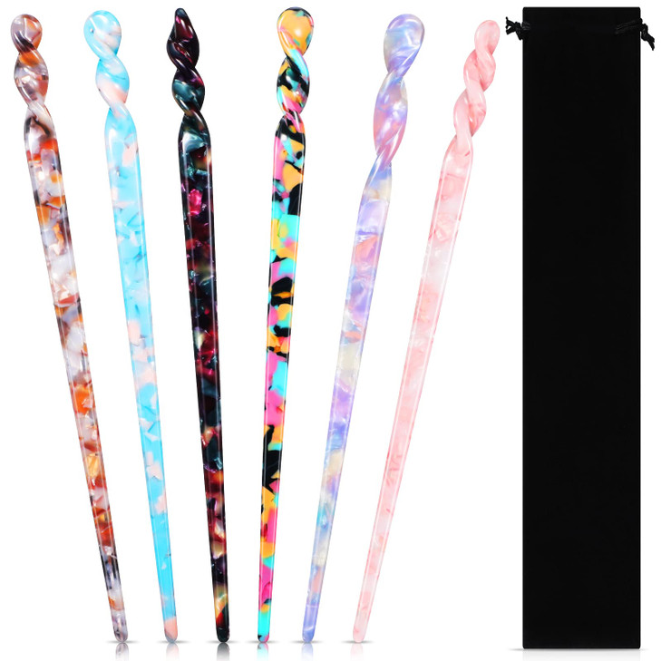6 Pcs Acetate Hair Stick Tortoise Shell Hairpin Chopstick Hair Accessories Leopard Print Hair Pin Retro Hairpins Disk Ha